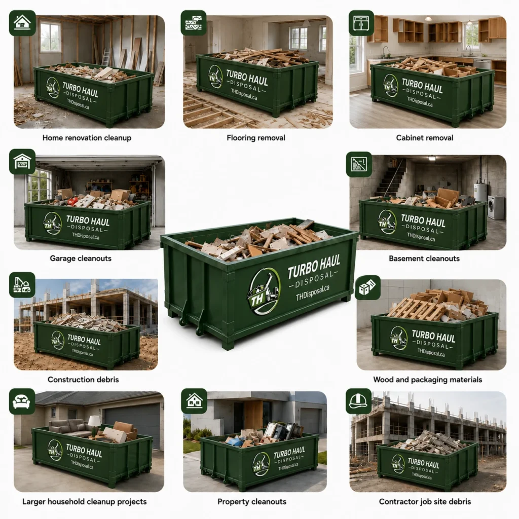 Turbo Haul Disposal bin rental uses for renovation, cleanouts, and construction debris
